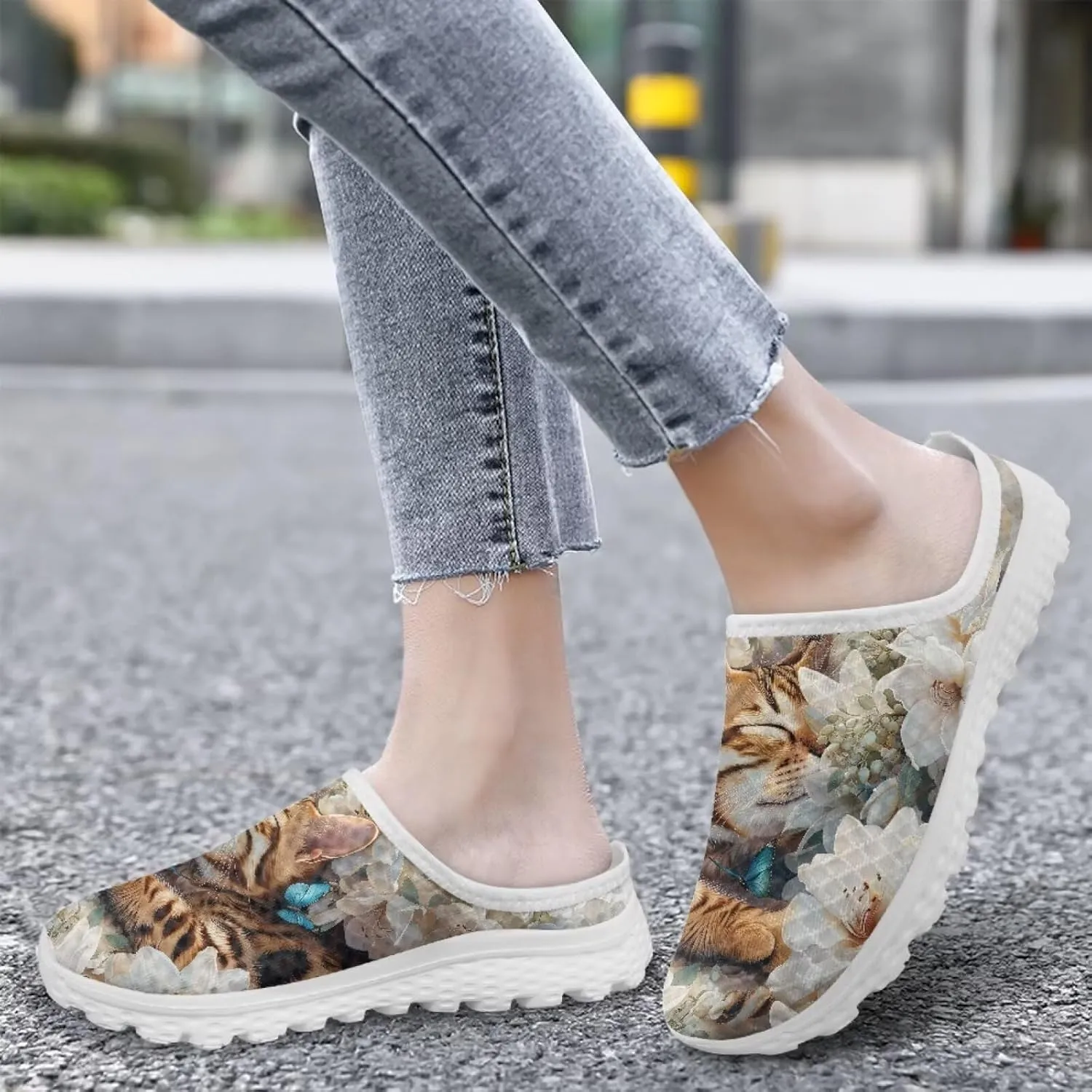 Dog Cat Print Mule Slippers for Women Memory Foam Clipper Fashion Sneakers Comfortable Slip-On Loafers Shoe