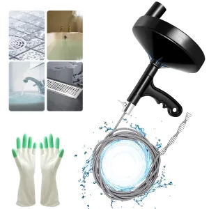 Drain Auger 25 Ft with Gloves, Plumbing Snake Drain Auger Hair Clog Remover, Heavy Duty Pipe Drain Clog Remover for Bathtub Drain, Bathroom Sink, Kitchen Cleaning