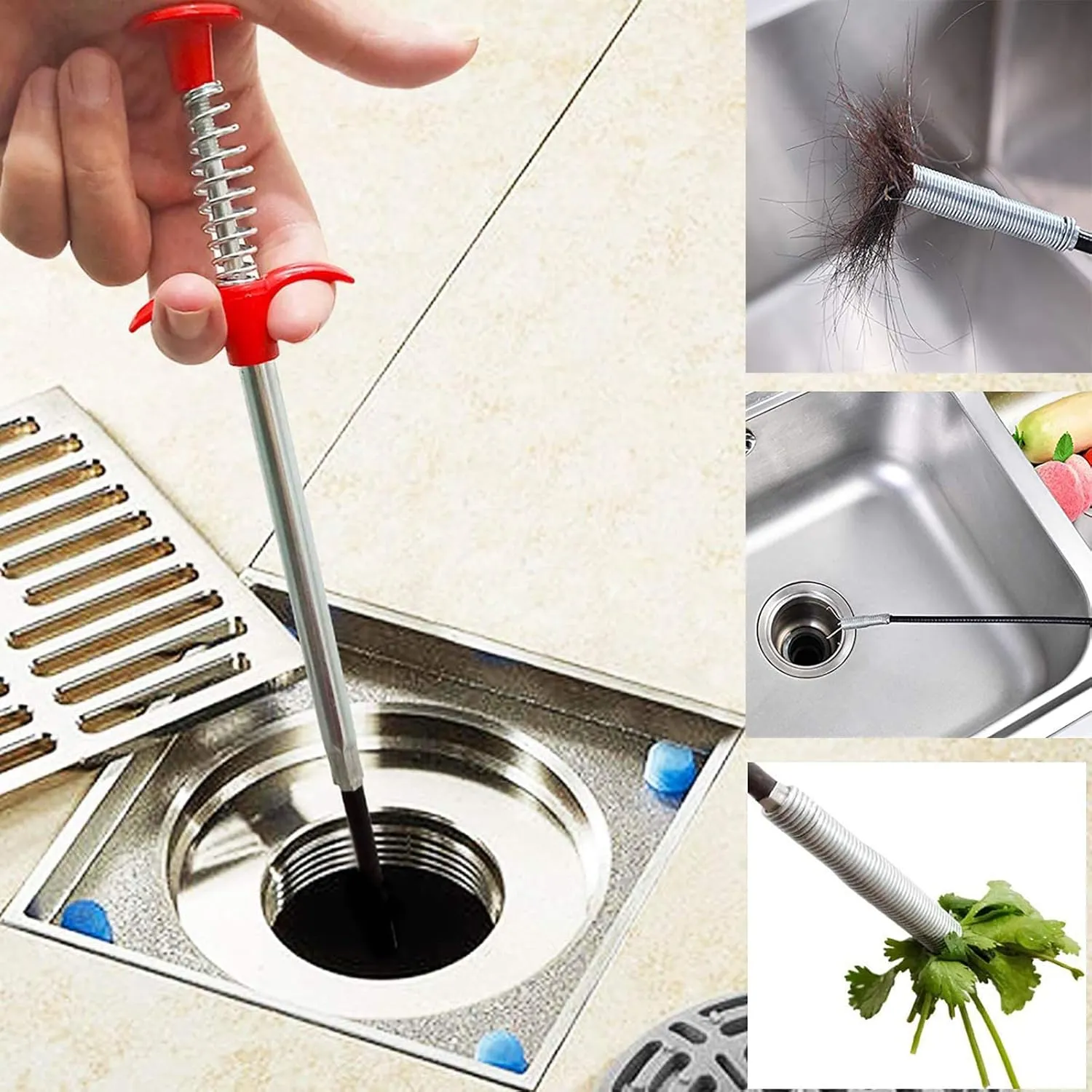 Drain Snake, Drain Clog Remover - Gutter Cleaning Tools Drain Cleaner for Toilet Sewer Shower Kitchen Bathroom Tub Clogged Drains Opener Cleaning Tool, Flexible Grabber Claw Pick Up Reacher (63 inch)