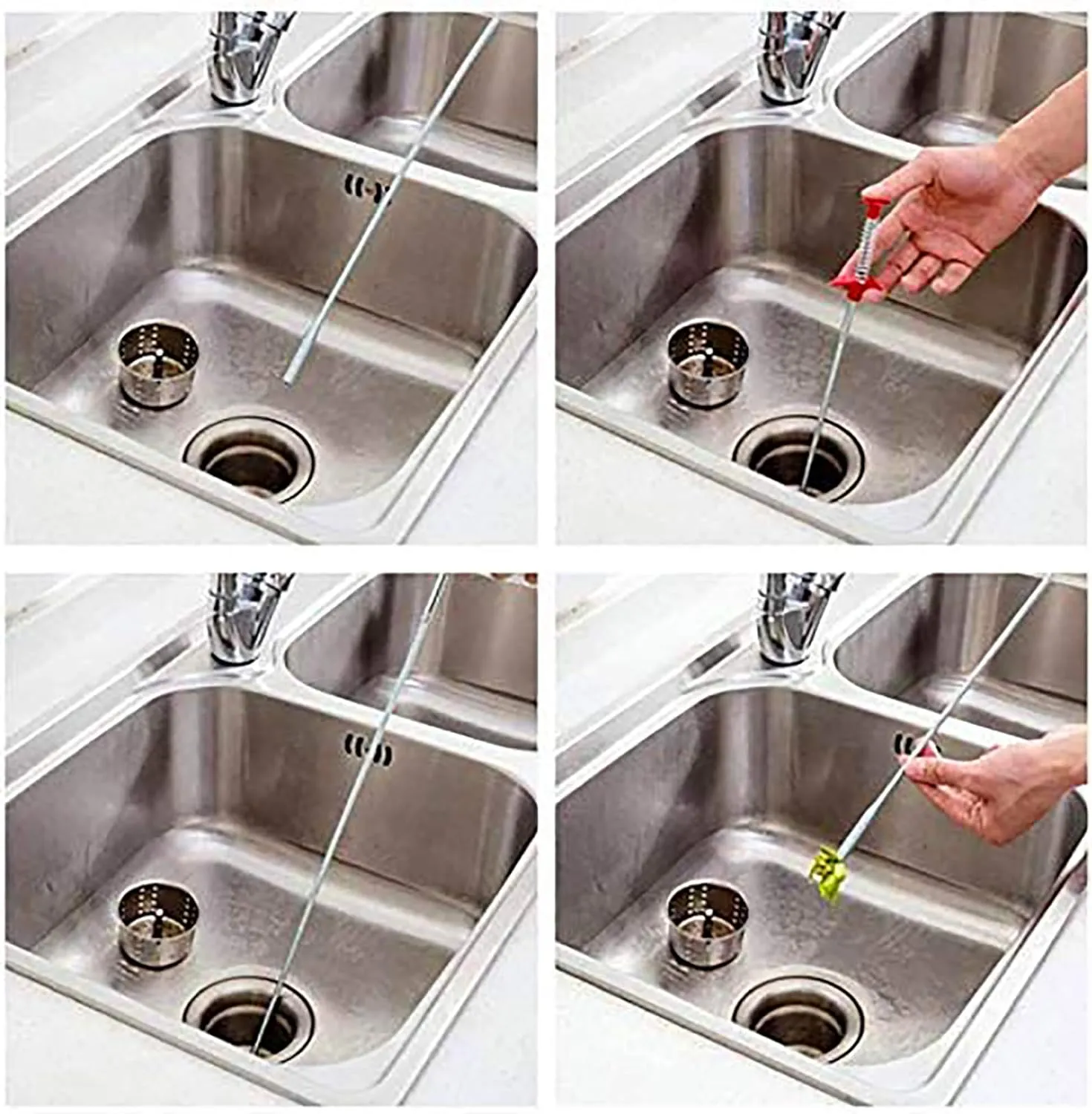 Drain Snake, Drain Clog Remover - Gutter Cleaning Tools Drain Cleaner for Toilet Sewer Shower Kitchen Bathroom Tub Clogged Drains Opener Cleaning Tool, Flexible Grabber Claw Pick Up Reacher (63 inch)