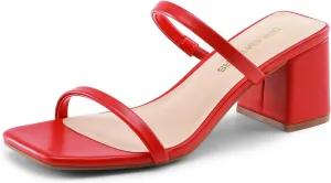 DREAM PAIRS Sandal Heels for Women Low Square Open Toe Block Chunky Heels Slip On Slides Mules for Party Homecoming Daily