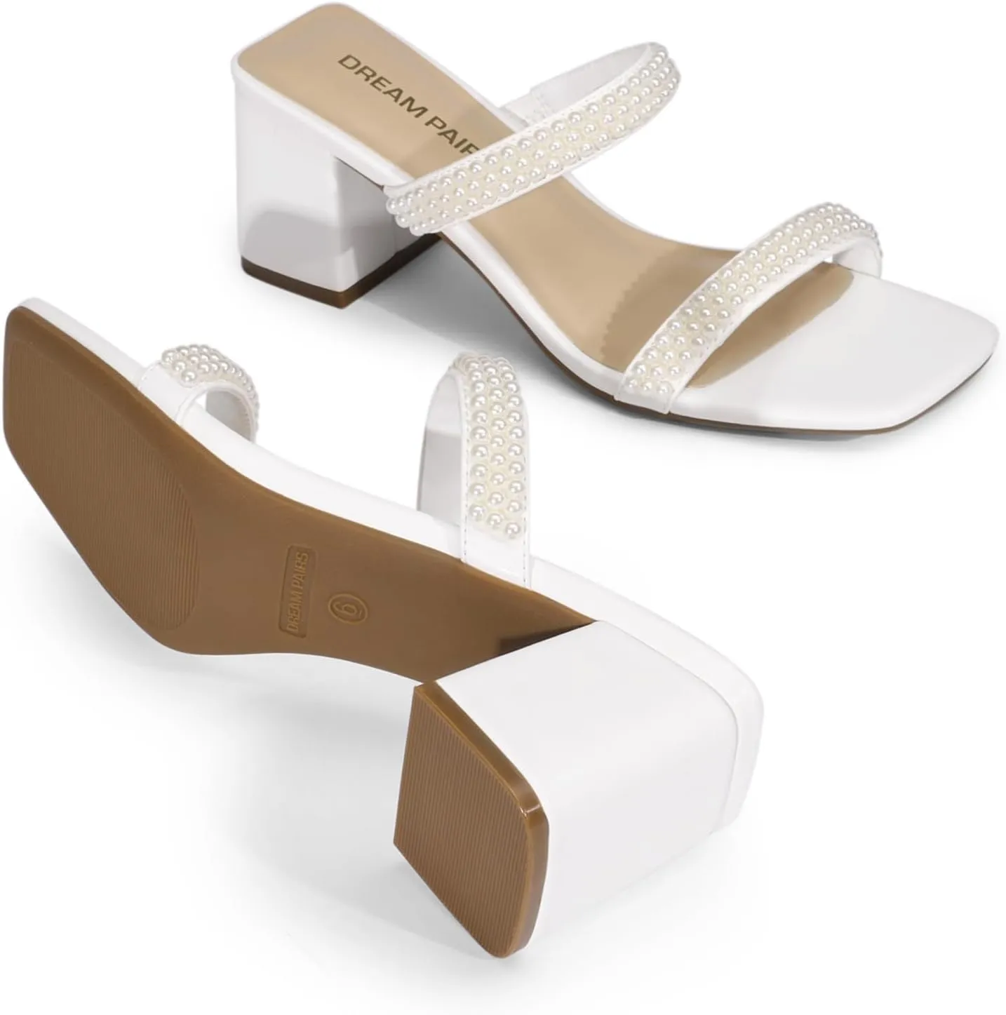 DREAM PAIRS Sandal Heels for Women Low Square Open Toe Block Chunky Heels Slip On Slides Mules for Party Homecoming Daily