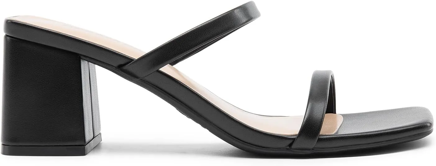 DREAM PAIRS Sandal Heels for Women Low Square Open Toe Block Chunky Heels Slip On Slides Mules for Party Homecoming Daily