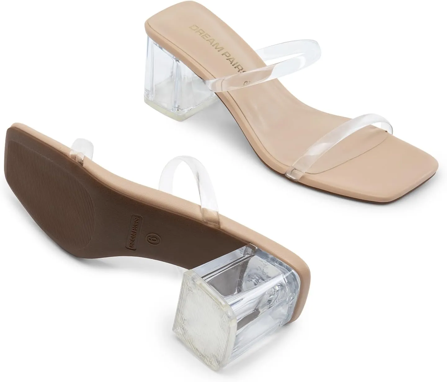 DREAM PAIRS Sandal Heels for Women Low Square Open Toe Block Chunky Heels Slip On Slides Mules for Party Homecoming Daily