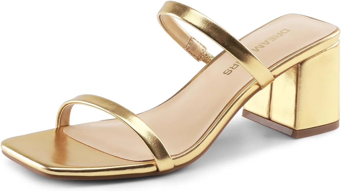DREAM PAIRS Sandal Heels for Women Low Square Open Toe Block Chunky Heels Slip On Slides Mules for Party Homecoming Daily