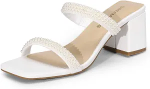 DREAM PAIRS Sandal Heels for Women Low Square Open Toe Block Chunky Heels Slip On Slides Mules for Party Homecoming Daily