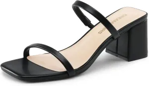 DREAM PAIRS Sandal Heels for Women Low Square Open Toe Block Chunky Heels Slip On Slides Mules for Party Homecoming Daily