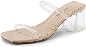DREAM PAIRS Sandal Heels for Women Low Square Open Toe Block Chunky Heels Slip On Slides Mules for Party Homecoming Daily