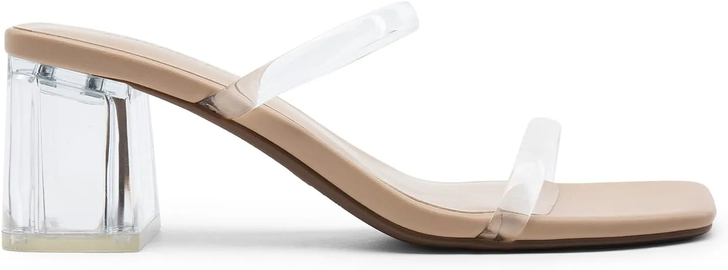 DREAM PAIRS Sandal Heels for Women Low Square Open Toe Block Chunky Heels Slip On Slides Mules for Party Homecoming Daily