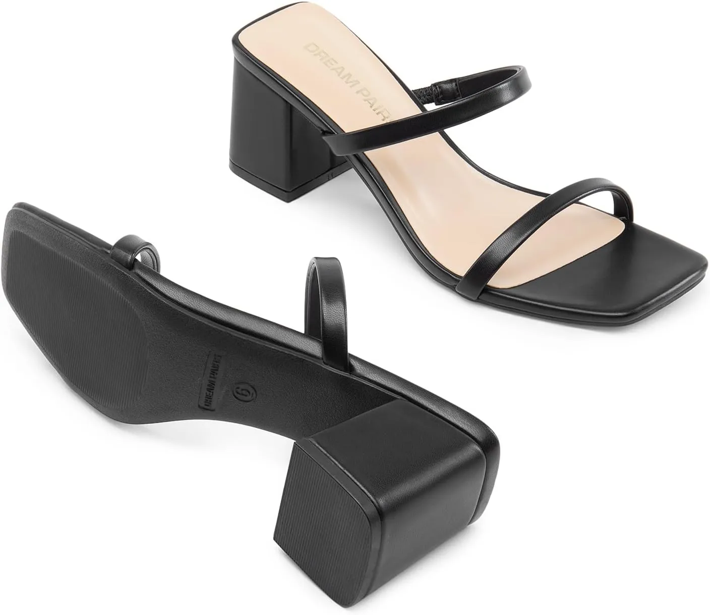 DREAM PAIRS Sandal Heels for Women Low Square Open Toe Block Chunky Heels Slip On Slides Mules for Party Homecoming Daily