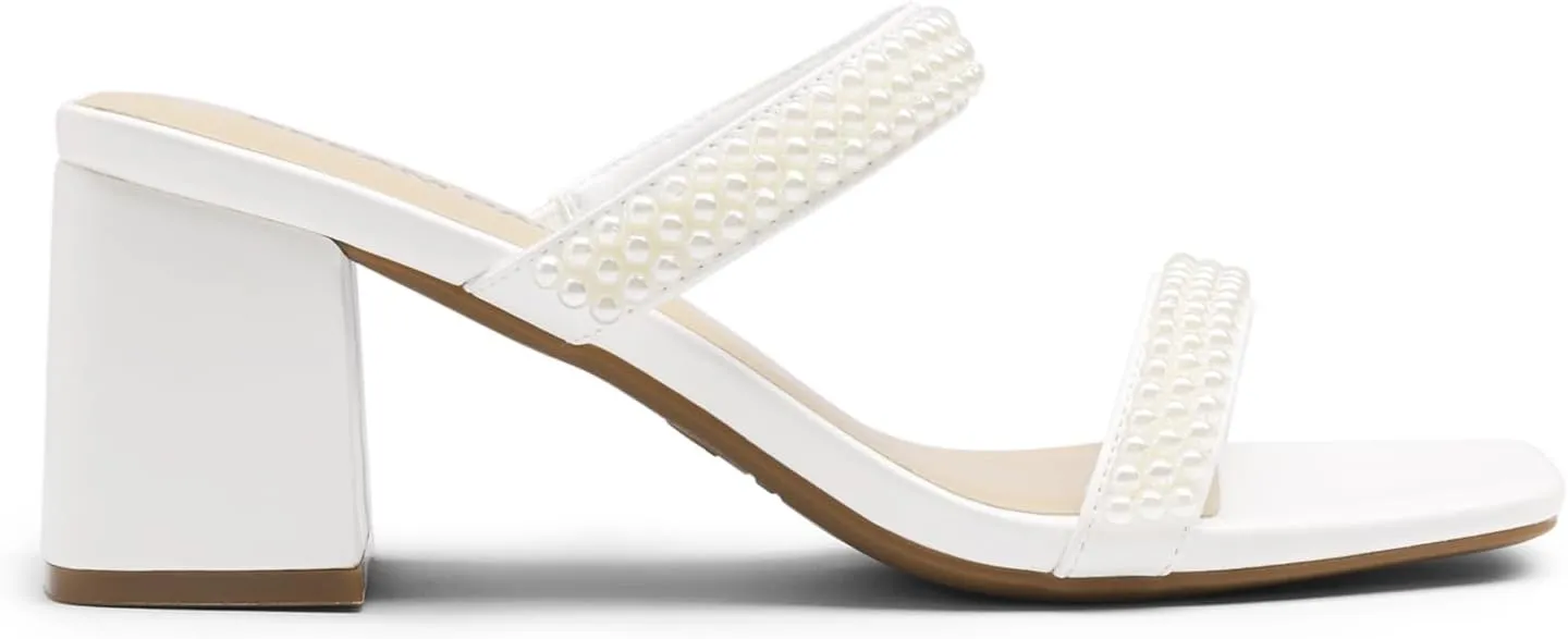 DREAM PAIRS Sandal Heels for Women Low Square Open Toe Block Chunky Heels Slip On Slides Mules for Party Homecoming Daily