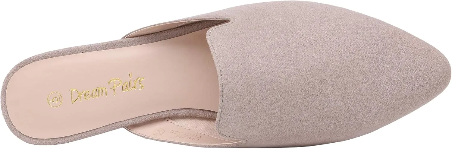 DREAM PAIRS Women's Flat Mules Pointed Toe Backless Loafer Shoes
