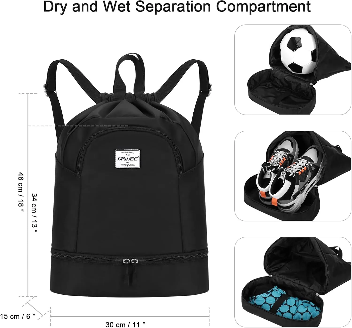 Dry Wet Drawstring Backpack with Shoe Compartment for Women Adjustable Gym Bag