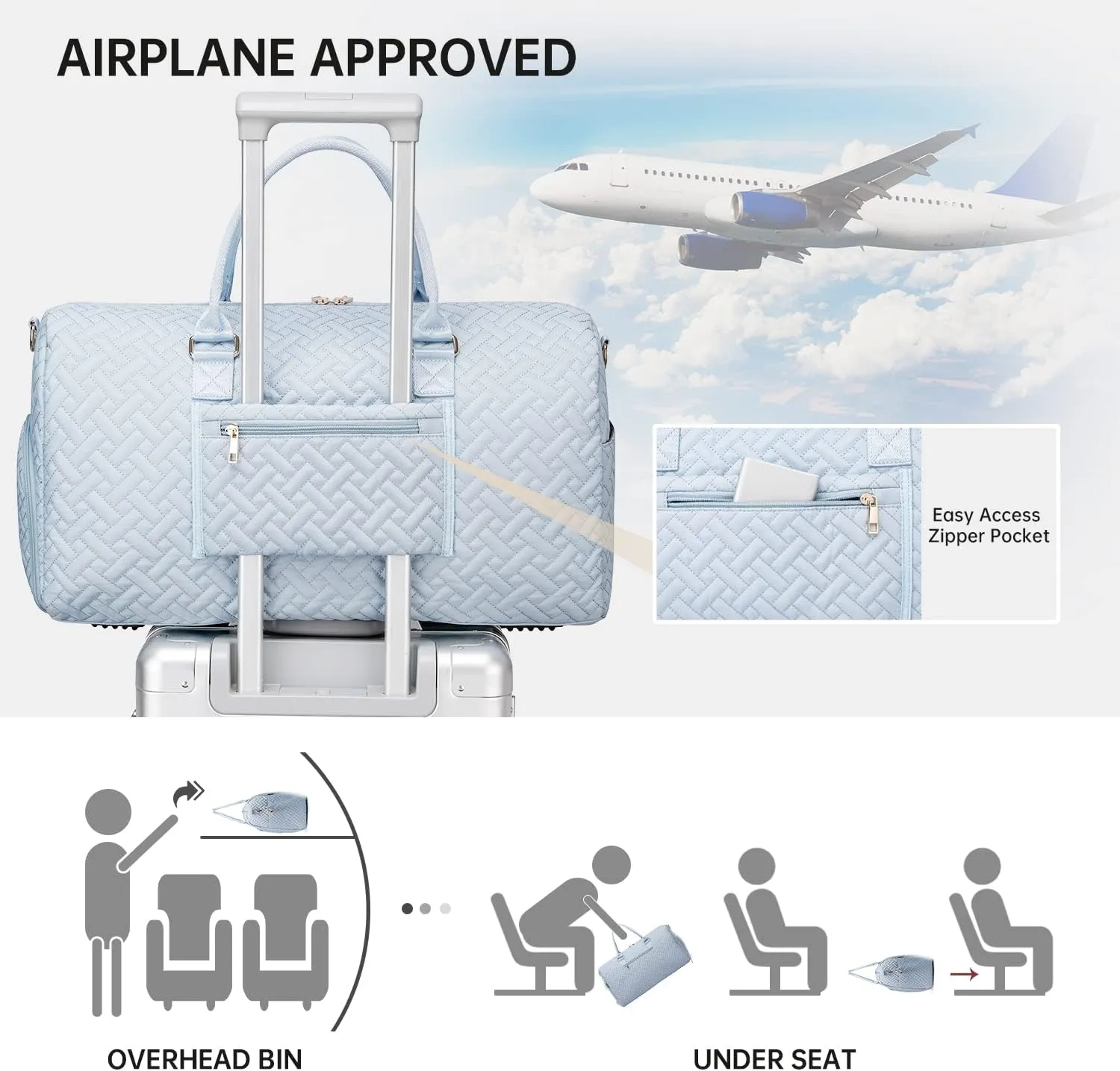 Duffle Bag for Travel, Weekender Bag with Shoe Compartment, Carry On Overnight Bag for Women with Toiletry Bag, Gym Bag with Wet Pocket, Hospital Bags for Labor and Delivery Beige