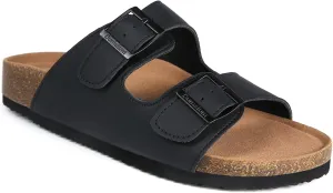 Dumalum Womens Flat Sandals with Cork Footbed Open Toe Slides Adjustable Slip On Slippers for Summer Beach Sandals Arch Support Size 6-12