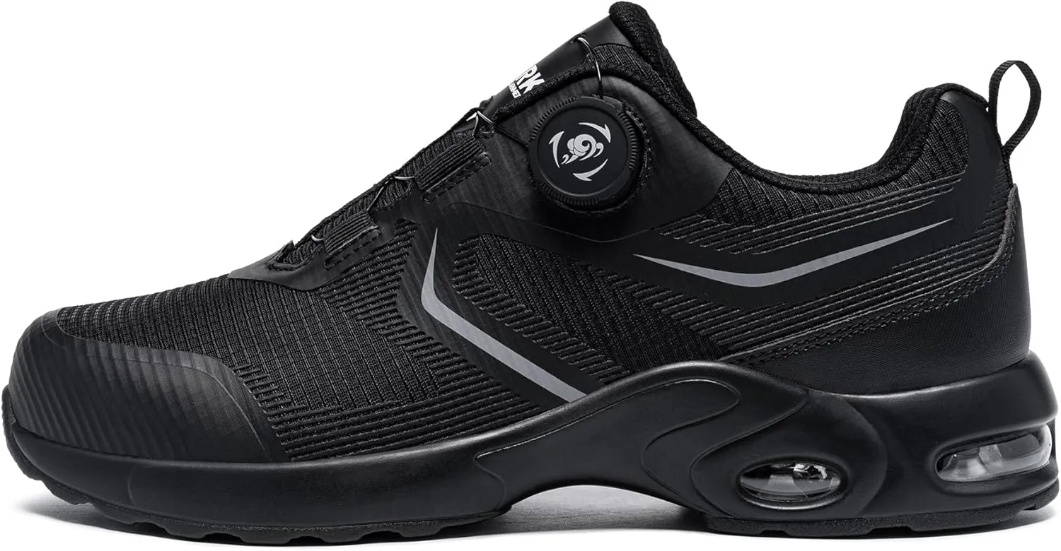 DYKHMILY Steel Toe Shoes for Men Air Cushion Safety Shoe Pull On Comfortable Work Breathable Lightweight Tennis Sneakers