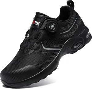 DYKHMILY Steel Toe Shoes for Men Air Cushion Safety Shoe Pull On Comfortable Work Breathable Lightweight Tennis Sneakers