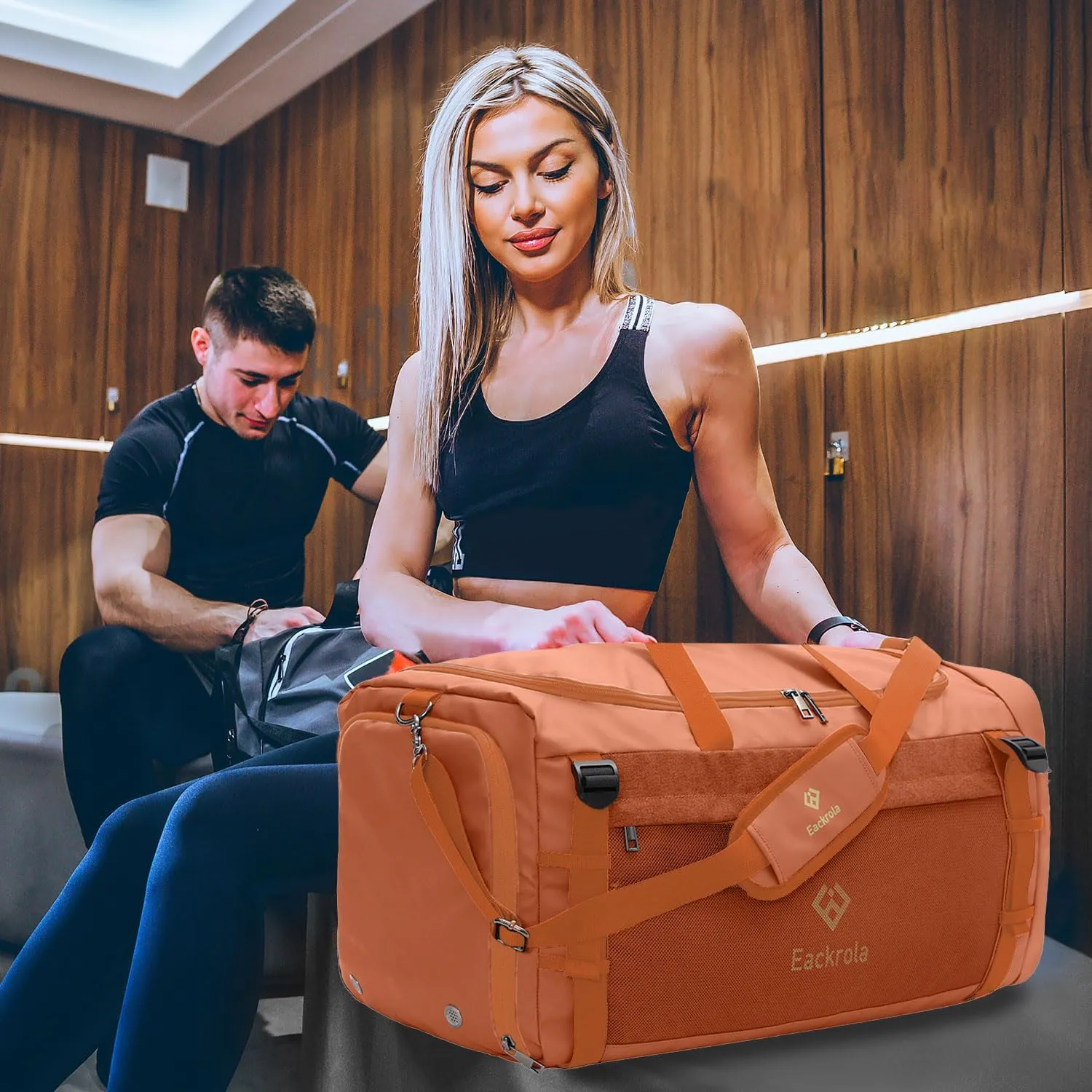 Eackrola Large Sports Gym Bag, Travel Duffel bag with Wet Pocket & Shoes Compartment for men women, 65L, Lightweight