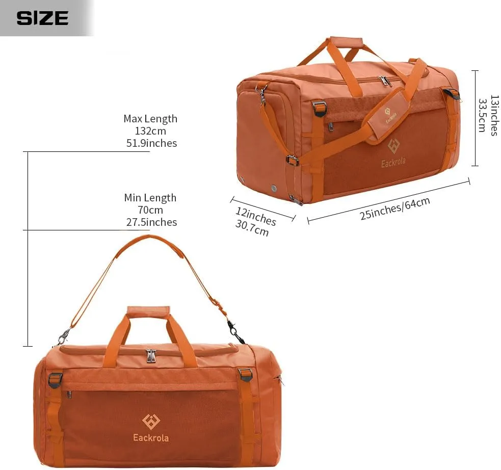 Eackrola Large Sports Gym Bag, Travel Duffel bag with Wet Pocket & Shoes Compartment for men women, 65L, Lightweight