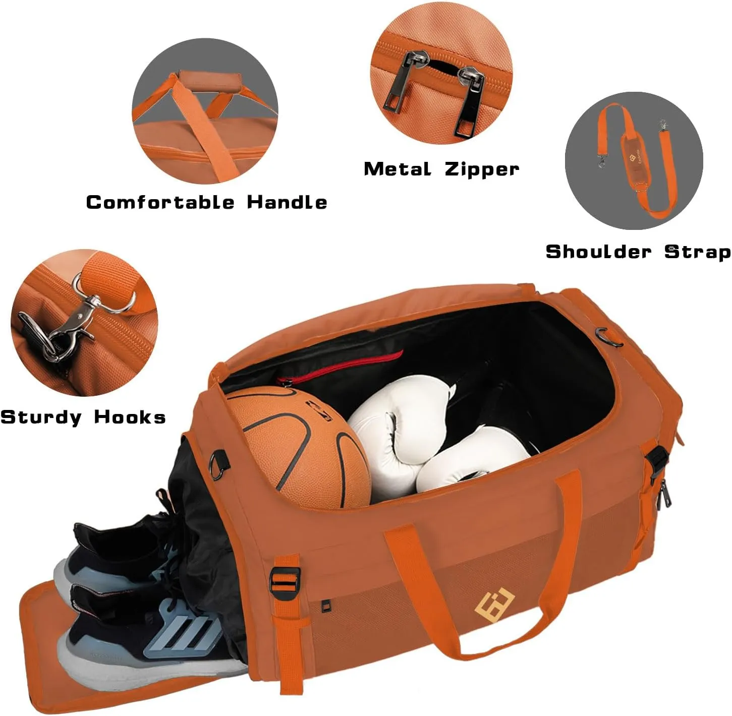 Eackrola Large Sports Gym Bag, Travel Duffel bag with Wet Pocket & Shoes Compartment for men women, 65L, Lightweight