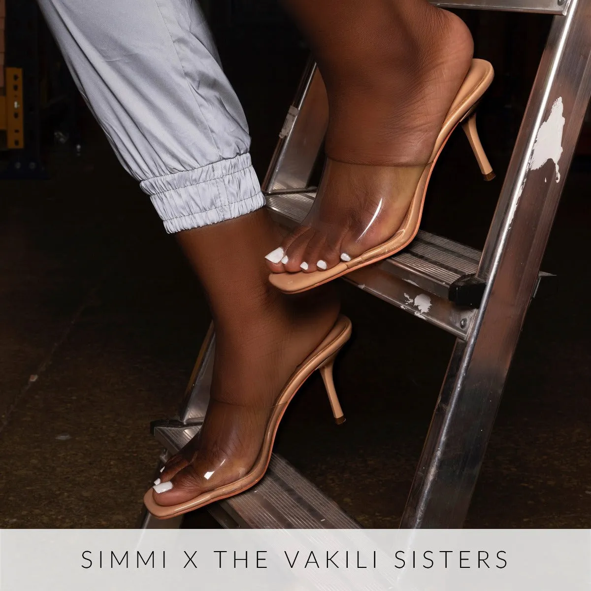 Elise Nude Patent Clear Mid Heel Mules