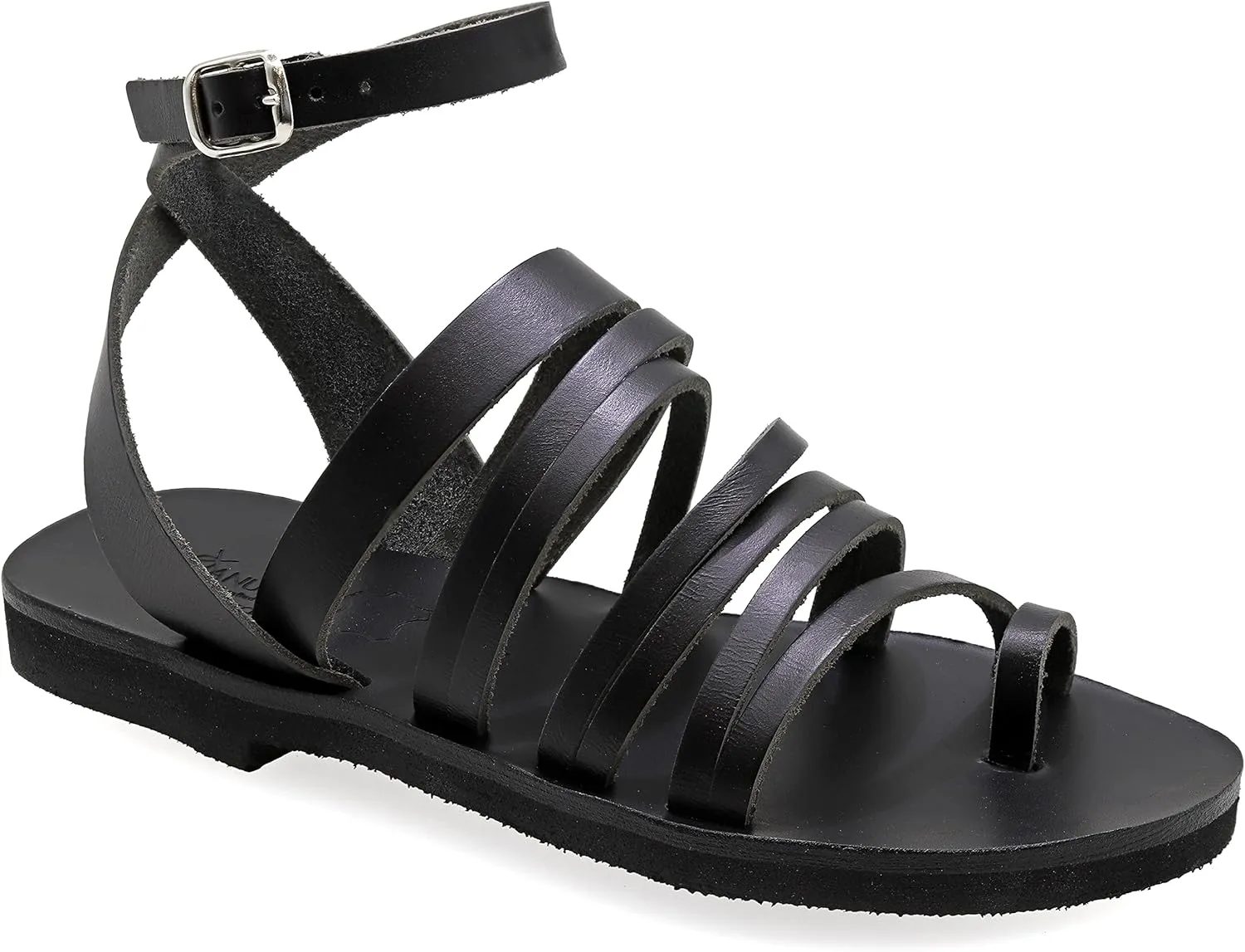 Emmanuela Ancient Greek Sandals, Quality Handmade Leather Toe Ring Flat Sandals, Adjustable Buckle Strappy Sandals, Ankle Strap Summer Shoes, Boho Chic Cuff Sandals