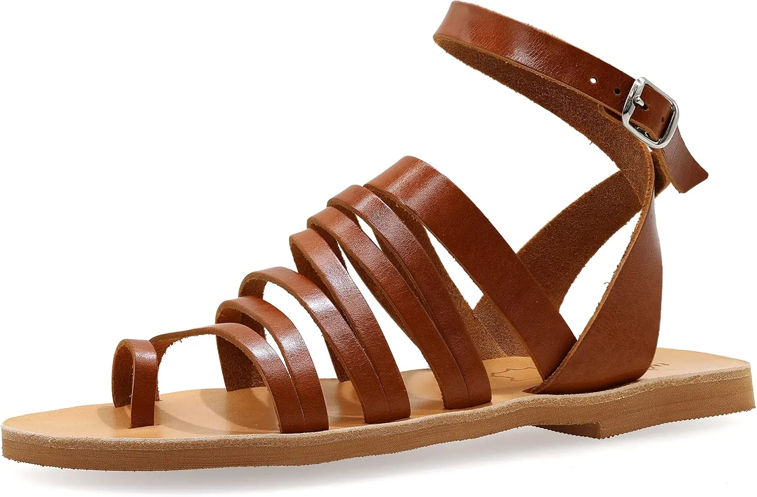 Emmanuela Ancient Greek Sandals, Quality Handmade Leather Toe Ring Flat Sandals, Adjustable Buckle Strappy Sandals, Ankle Strap Summer Shoes, Boho Chic Cuff Sandals