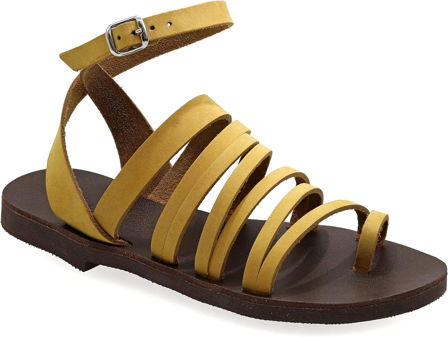 Emmanuela Ancient Greek Sandals, Quality Handmade Leather Toe Ring Flat Sandals, Adjustable Buckle Strappy Sandals, Ankle Strap Summer Shoes, Boho Chic Cuff Sandals