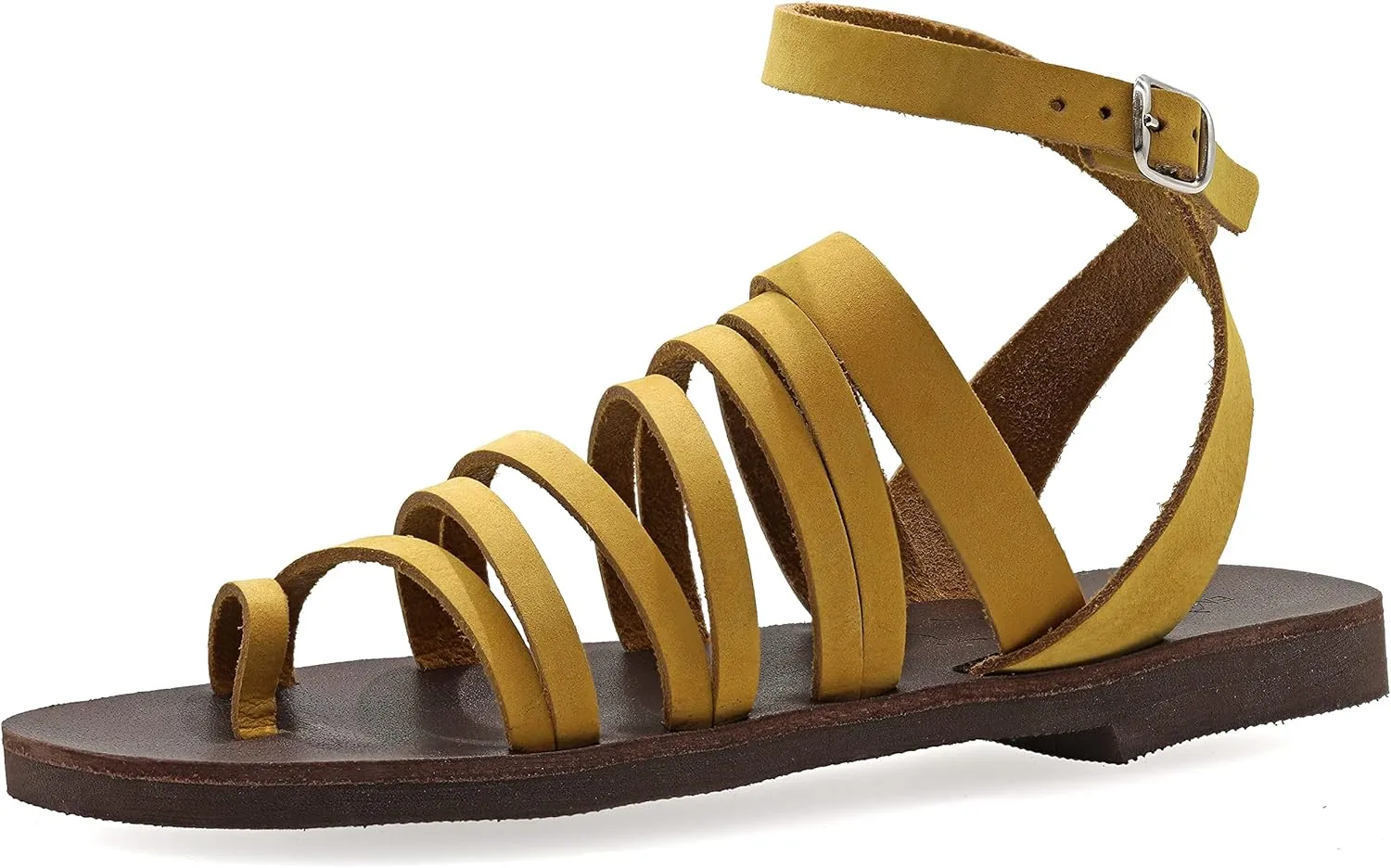 Emmanuela Ancient Greek Sandals, Quality Handmade Leather Toe Ring Flat Sandals, Adjustable Buckle Strappy Sandals, Ankle Strap Summer Shoes, Boho Chic Cuff Sandals