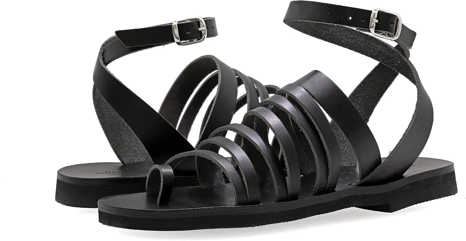 Emmanuela Ancient Greek Sandals, Quality Handmade Leather Toe Ring Flat Sandals, Adjustable Buckle Strappy Sandals, Ankle Strap Summer Shoes, Boho Chic Cuff Sandals