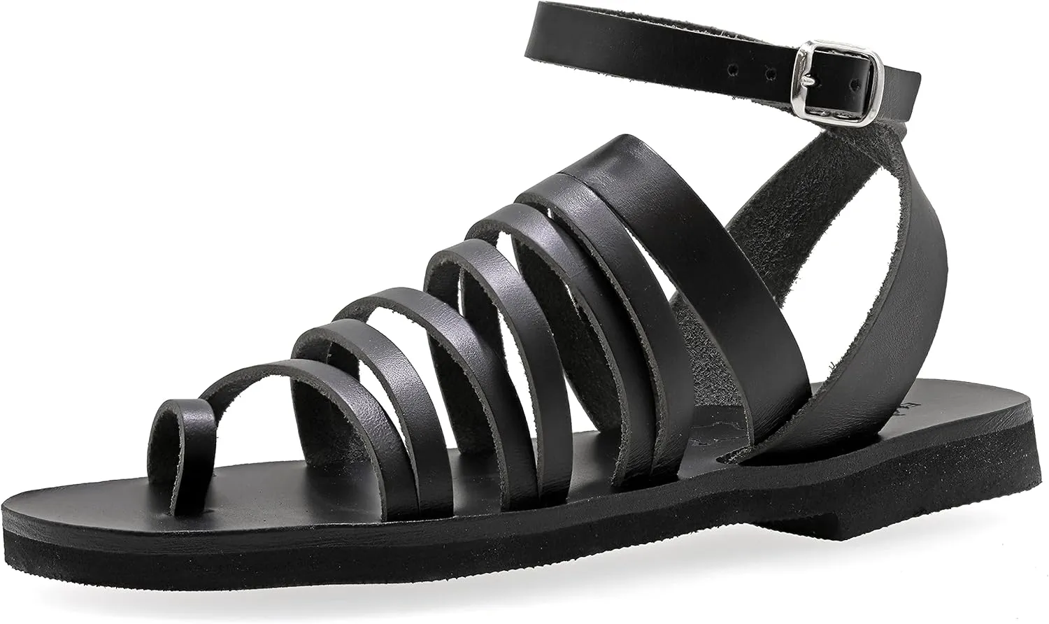 Emmanuela Ancient Greek Sandals, Quality Handmade Leather Toe Ring Flat Sandals, Adjustable Buckle Strappy Sandals, Ankle Strap Summer Shoes, Boho Chic Cuff Sandals