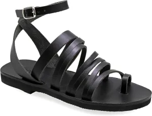 Emmanuela Ancient Greek Sandals, Quality Handmade Leather Toe Ring Flat Sandals, Adjustable Buckle Strappy Sandals, Ankle Strap Summer Shoes, Boho Chic Cuff Sandals