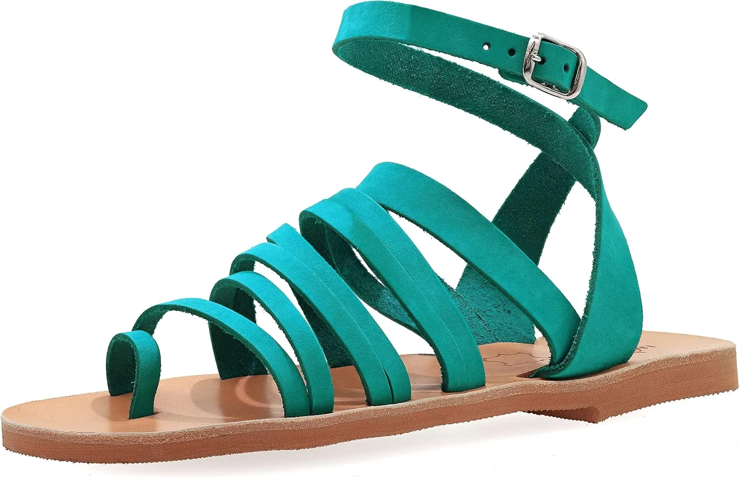 Emmanuela Ancient Greek Sandals, Quality Handmade Leather Toe Ring Flat Sandals, Adjustable Buckle Strappy Sandals, Ankle Strap Summer Shoes, Boho Chic Cuff Sandals