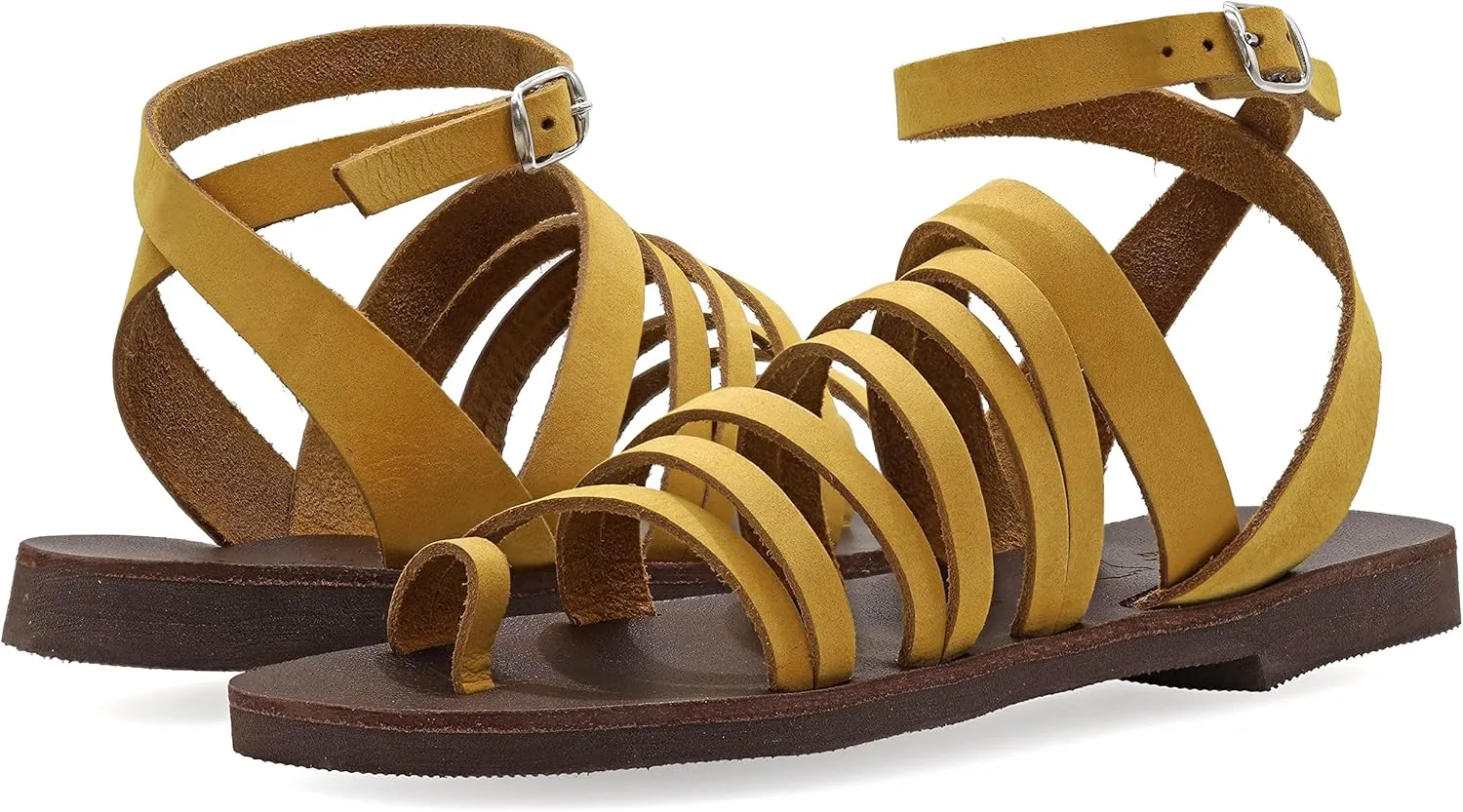 Emmanuela Ancient Greek Sandals, Quality Handmade Leather Toe Ring Flat Sandals, Adjustable Buckle Strappy Sandals, Ankle Strap Summer Shoes, Boho Chic Cuff Sandals