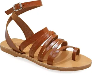 Emmanuela Ancient Greek Sandals, Quality Handmade Leather Toe Ring Flat Sandals, Adjustable Buckle Strappy Sandals, Ankle Strap Summer Shoes, Boho Chic Cuff Sandals