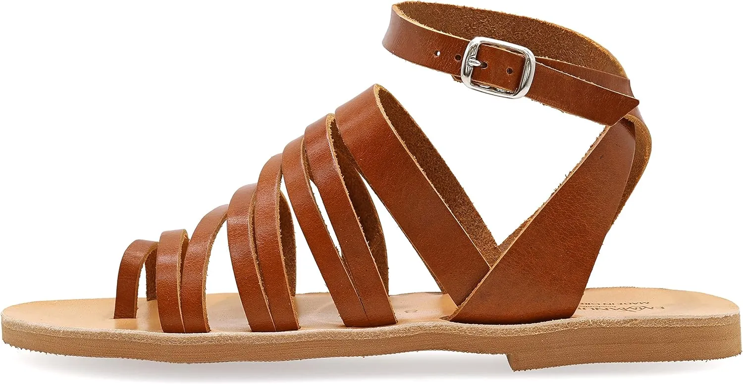 Emmanuela Ancient Greek Sandals, Quality Handmade Leather Toe Ring Flat Sandals, Adjustable Buckle Strappy Sandals, Ankle Strap Summer Shoes, Boho Chic Cuff Sandals