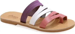 Emmanuela Ancient Greek Style Sandals, Handmade Leather Toe Ring Strappy Flat Sandals, Quality Slide on Summer Shoes, Boho Chic Sliders Rose Gold Silver Bronze Turquoise White