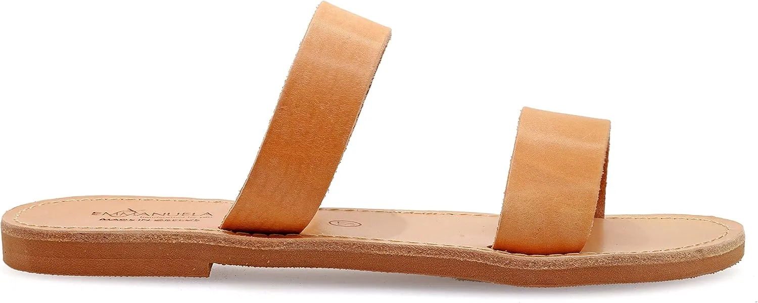 Emmanuela Greek Handmade Leather Flat Sandals, Quality Slide on Summer Shoes for Women, Strappy Sliders, Boho Chic Mules Rose Gold Snake Animal Print Leopard Croco