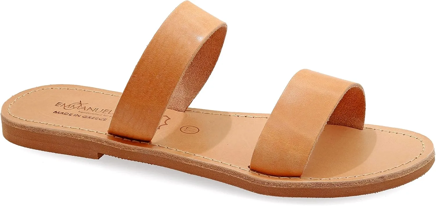 Emmanuela Greek Handmade Leather Flat Sandals, Quality Slide on Summer Shoes for Women, Strappy Sliders, Boho Chic Mules Rose Gold Snake Animal Print Leopard Croco