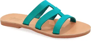 Emmanuela Greek Style Sandals, Handmade Leather Open Toe Flat Sandals, Quality Slide on Strappy Summer Shoes for Women, Boho Chic Slider Sandals, Slip on Cross Strap Mules