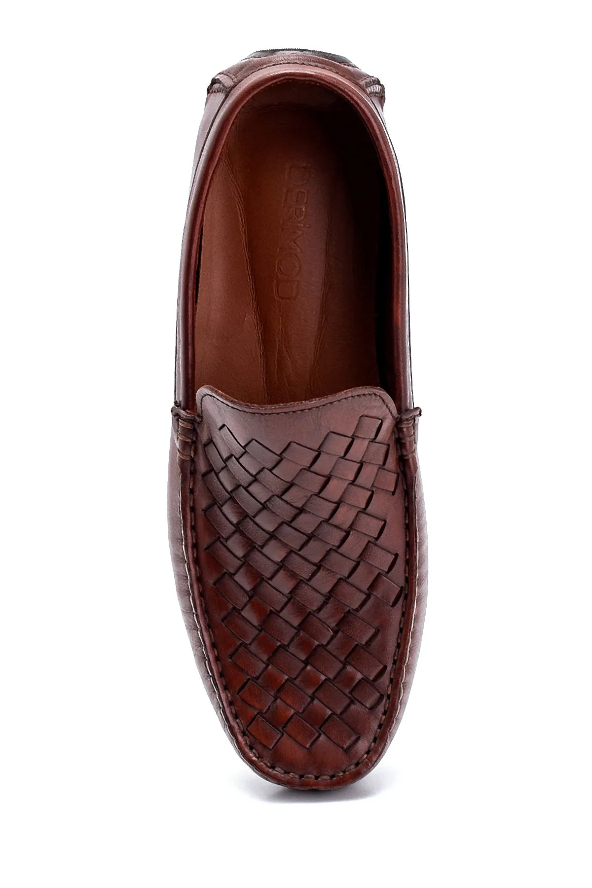 Erkek Deri Örgü Detaylı Loafer