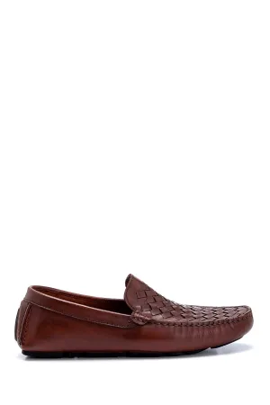 Erkek Deri Örgü Detaylı Loafer