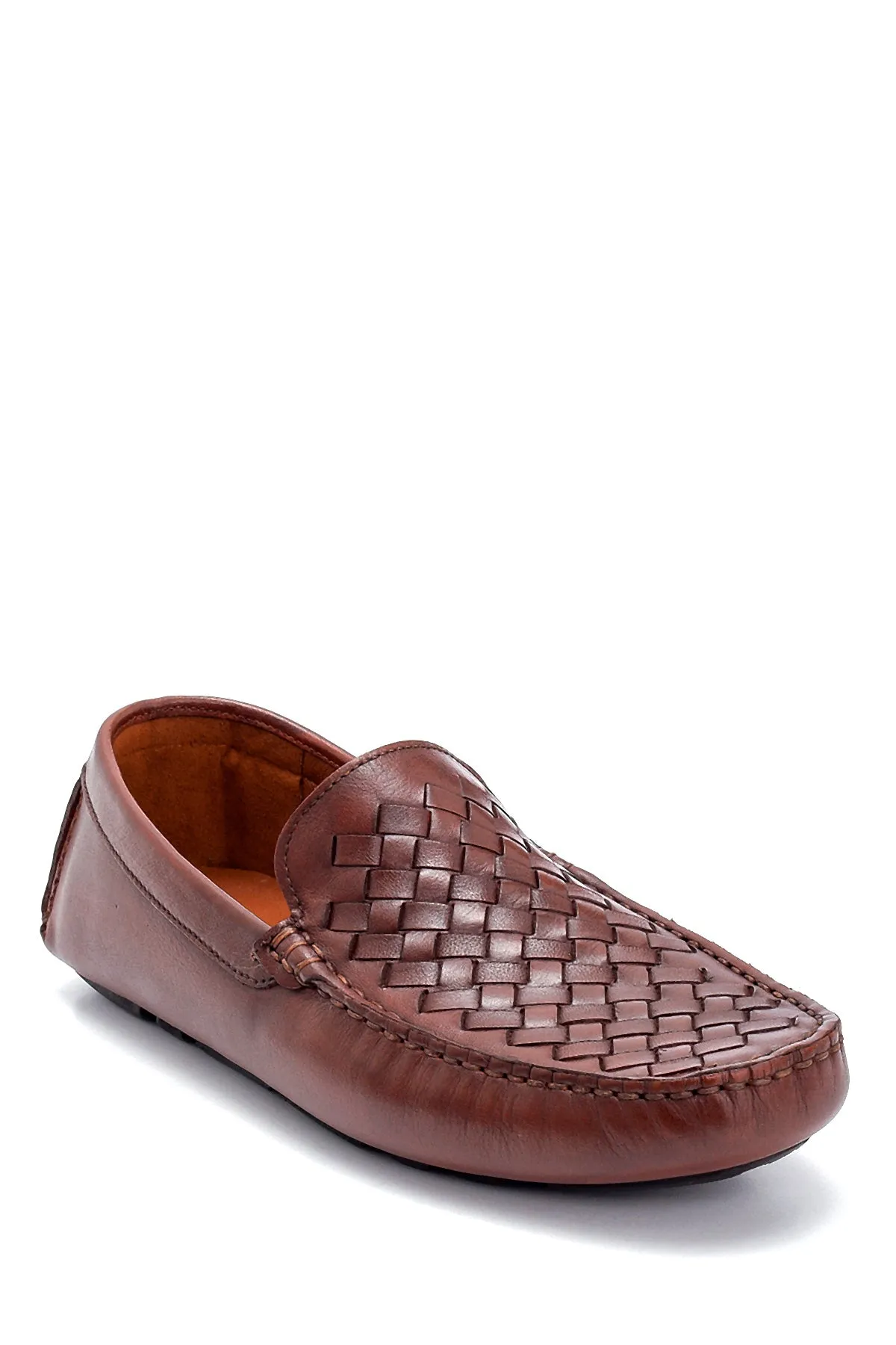 Erkek Deri Örgü Detaylı Loafer