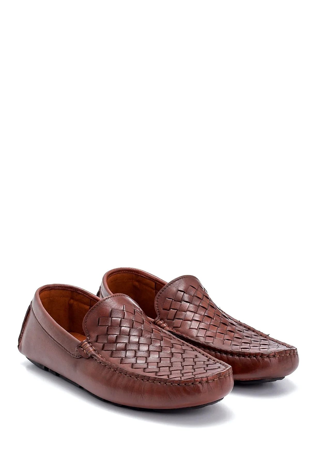 Erkek Deri Örgü Detaylı Loafer