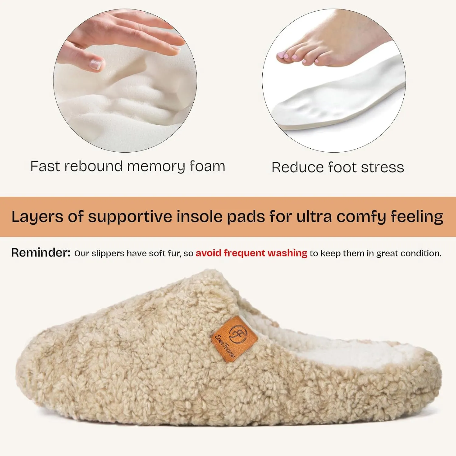 EverFoams Women's Fuzzy Slip-on Slippers Soft Comfy Memory Foam Indoor House Shoes