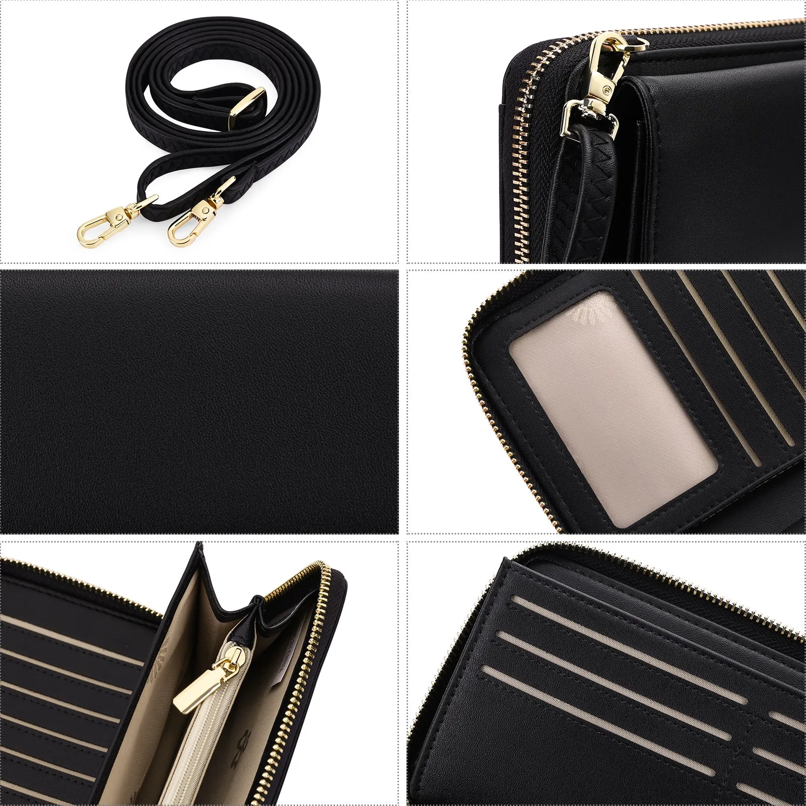 FALAN MULE Rfid Wallet Purse Wristlet Crossbody Bag for Women PU Leather Ladies Clutch with 2 Straps
