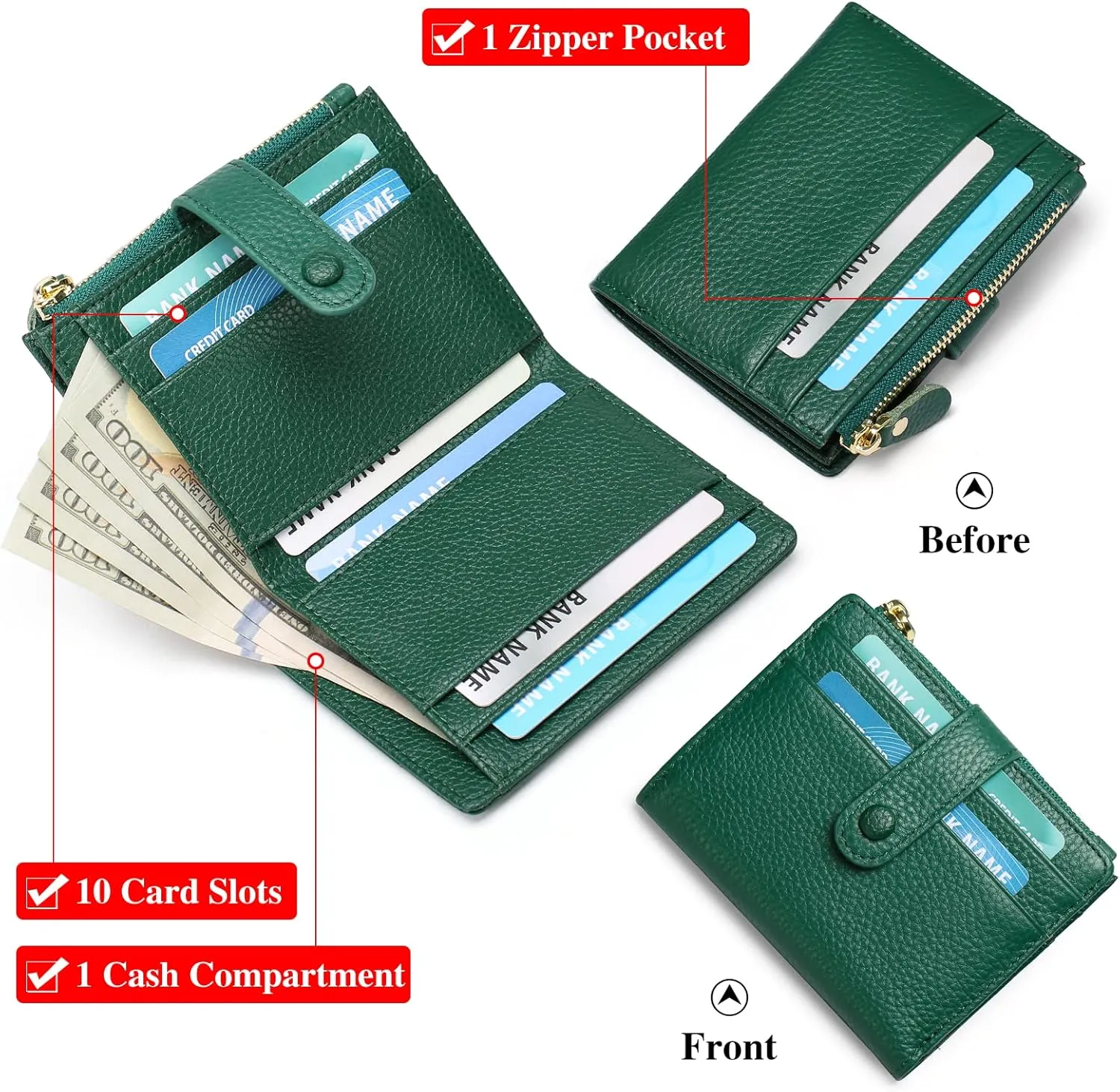 FALAN MULE Small Wallets for Women RFID Blocking Slim Bifold Leather Womens Wallet with Zipper Coin Purse