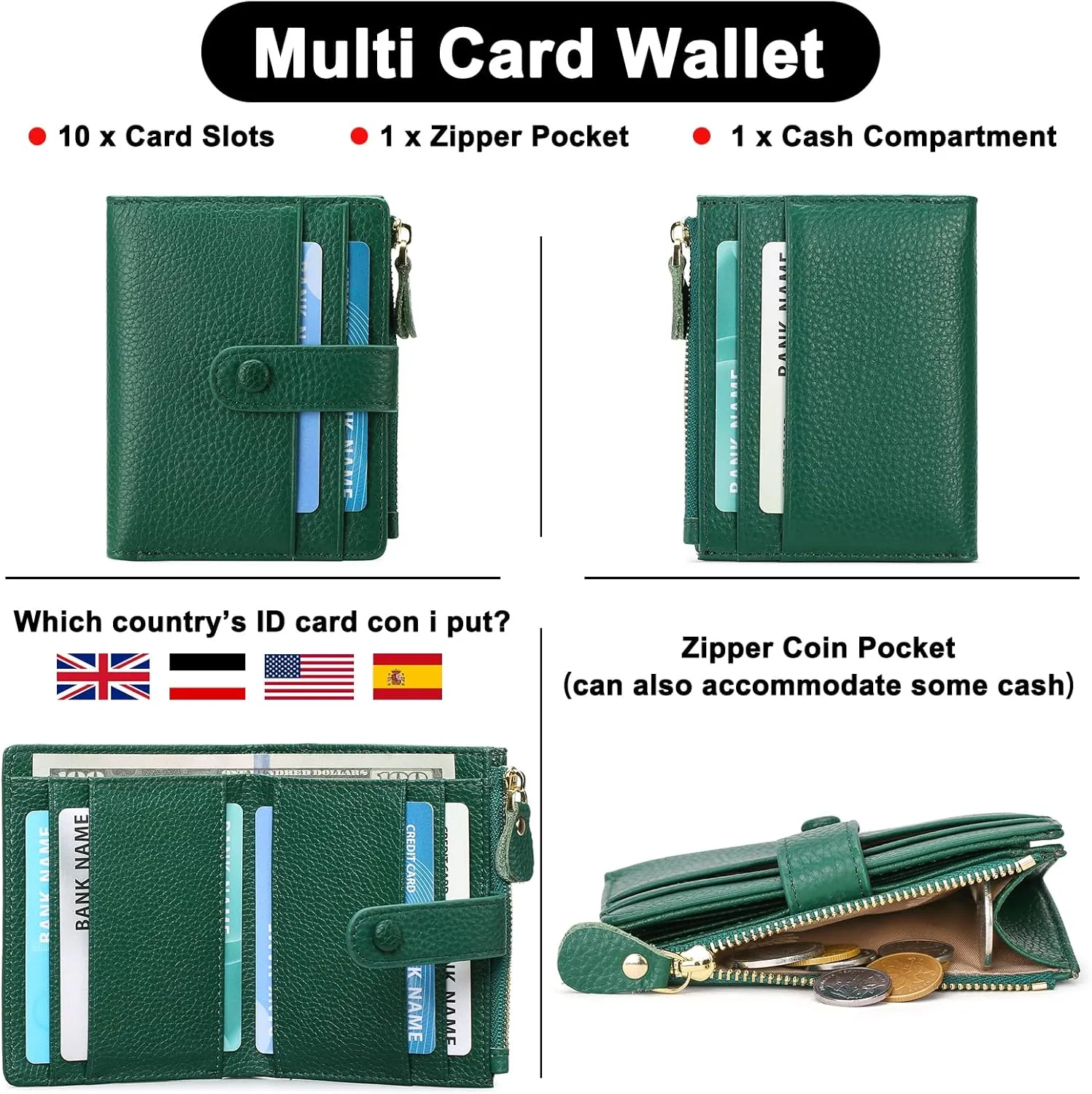 FALAN MULE Small Wallets for Women RFID Blocking Slim Bifold Leather Womens Wallet with Zipper Coin Purse