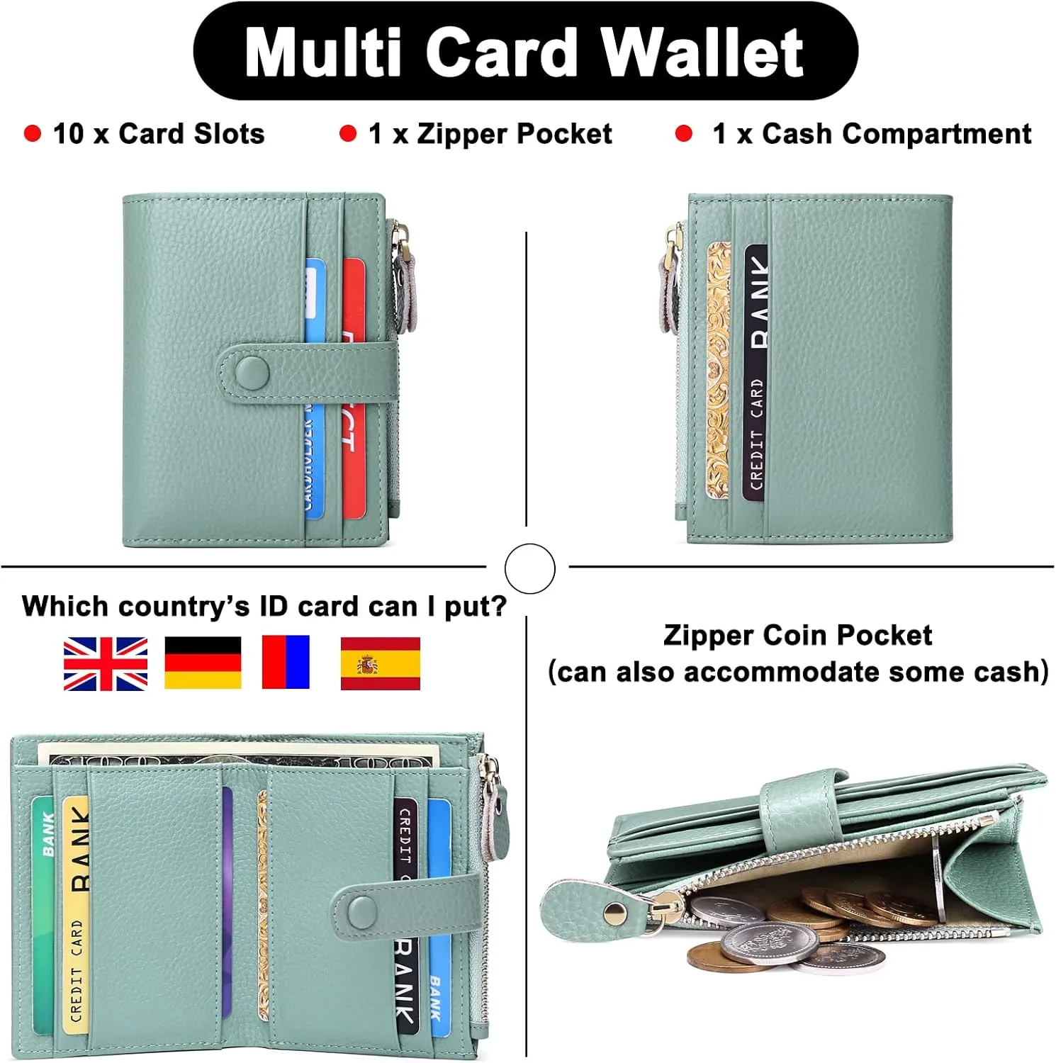 FALAN MULE Small Wallets for Women RFID Blocking Slim Bifold Leather Womens Wallet with Zipper Coin Purse