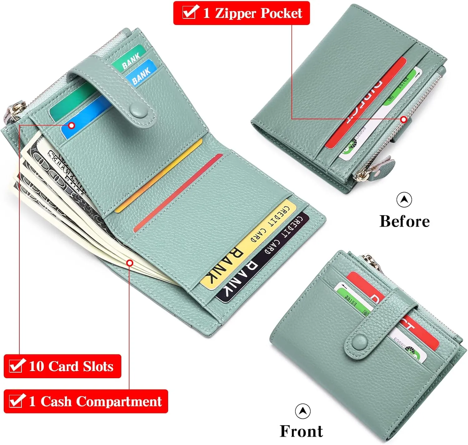 FALAN MULE Small Wallets for Women RFID Blocking Slim Bifold Leather Womens Wallet with Zipper Coin Purse